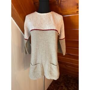 Vintage 70s 3/4 Sleeve Knit Tunic Sweater with Front Pockets